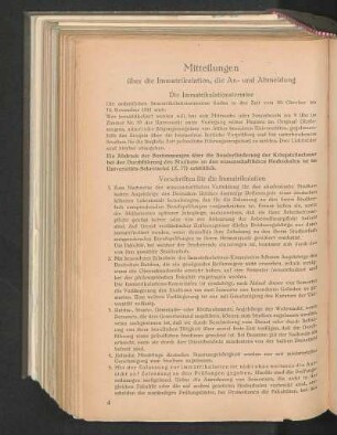 Mitteilungen über die Immatrikulation, die An- und Abmeldung