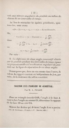 Solution d'un problème de géométrie.