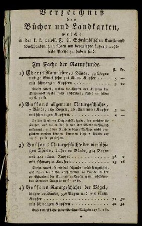 Verzeichniß der Bücher und Landkarten, welche in der k. k. privil. F. A. Schrämblischen Kunst- und Buchhandlung in Wien um beygesetzte äußerst wohlfeile Preise zu haben sind
