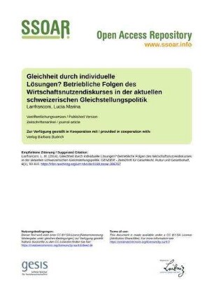 Gleichheit durch individuelle Lösungen? Betriebliche Folgen des Wirtschaftsnutzendiskurses in der aktuellen schweizerischen Gleichstellungspolitik