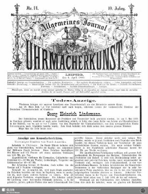 Todes-Anzeige. Georg Heinrich Lindemann