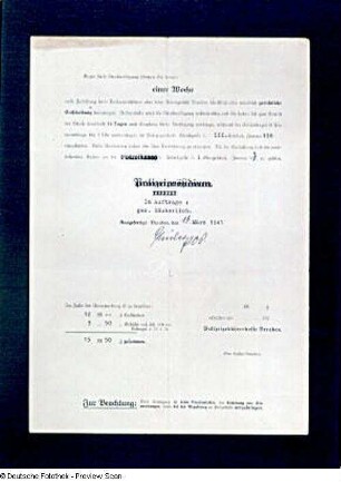 Schreiben des Polizeipräsidiums Dresden an Prof. Victor Klemper(er) vom 27.02.1941 betr. Festlegung einer Haftstrafe. Rückseite