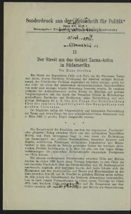 Der Streit um das Gebiet Tacna-Arica in Südamerika