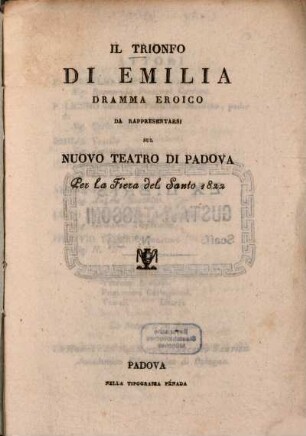 Il trionfo di Emilia : Dramma eroico