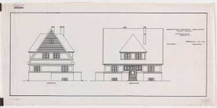 Einfamilienhaus für die Gemeinnützige Gartenstadt-Gesellschaft, Breslau-Brockau: Aufriss Südostseite, Nordostseite 1:50