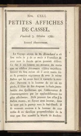 No CXLI (Vendredi 7. Octobre 1785)