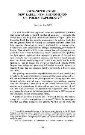 39-62, 6. Organized Crime: New Label, New Phenomenon or Policy Expediant?