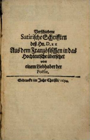 Verschiedene Satirische Schrifften