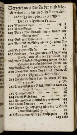 Verzeichnuß der Lieder und Meditationum, die in dieser Pentadecade Quintuplicata begriffen.
