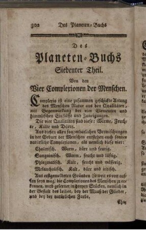 Siebenter Theil. Von den vier Complexionen der Menschen