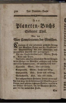 Siebenter Theil. Von den vier Complexionen der Menschen
