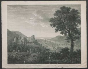Erste allgemeine Ansicht des Schlosses, der Stadt und des Thales von Heidelberg vom Wege nach dem Wolfsbrunnen - Première vue générale du château de la ville et du vallon de Heidelberg prise sur le chemin du Wolfsbrunn