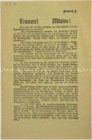 Programmatischer Wahlaufruf (der Zentrumspartei ?) insbesondere an die katholischen Frauen zur Ausübung ihres neuen Wahlrechts und Teilnahme an den Wahlen zur Nationalversammlung 1919