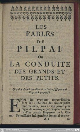 Les Fables De Pilpai: Ou La Conduite des Grands et des Petits
