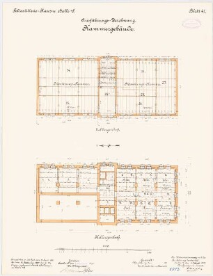 Feldartilleriekaserne, Halle/Saale: Kammergebäude: Grundriss Keller, 2. Obergeschoss 1:100