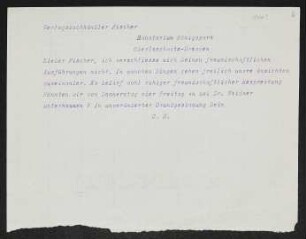 Brief von Gerhart Hauptmann an Samuel Fischer an S.-Fischer-Verlag 