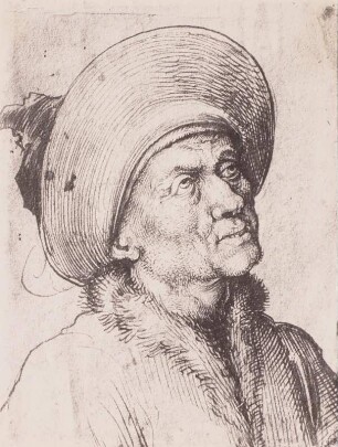 Aufwärts blickender Alter : Schongauer, Martin (1425/30-1491): Aufwärts blickender Alter. Federzeichnung. Dresden: Kupferstich-Kabinett (aus der Sammlung Friedrich August II.)