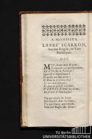 A Monsieur Labbe' Scarron, Sur fon Virgile, en Vers Burlesques.