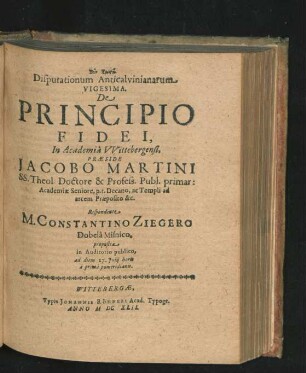 ... Vigesima. Respondente M. Constantino Ziegero.