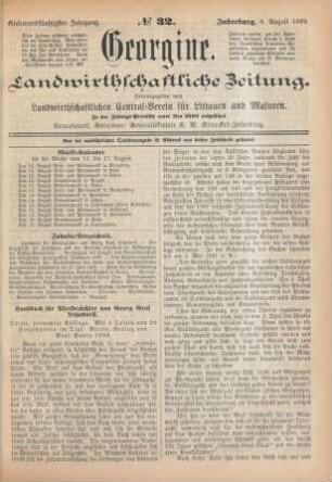 Siebenundfünfzigster Jahrgang. No. 32. Insterburg, 8. August 1889.