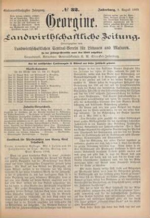 Siebenundfünfzigster Jahrgang. No. 32. Insterburg, 8. August 1889.