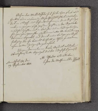 Theodor Friedleben. – Frankfurt am Main, 19.09.1844