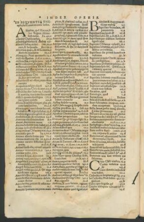 In Sequentes Theophylacti enarrationes Index.