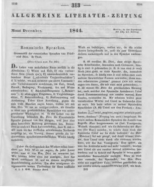 Diez, F.: Grammatik der Romanischen Sprachen. T. 3. Bonn: Weber 1844 (Beschluss von Nr. 312)
