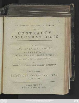Observationes Inavgvrales Ivridicae De Contractv Assecvrationis