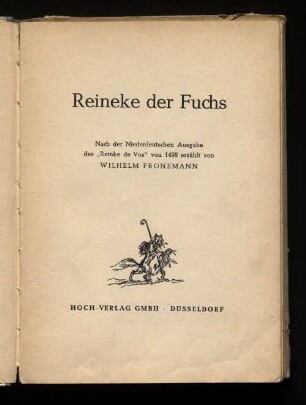 Reineke der Fuchs : Nach d. niederdeutschen Ausg. d. "Reinke de Vos" von 1498 erzählt