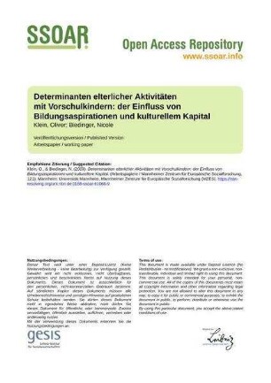 Determinanten elterlicher Aktivitäten mit Vorschulkindern: der Einfluss von Bildungsaspirationen und kulturellem Kapital