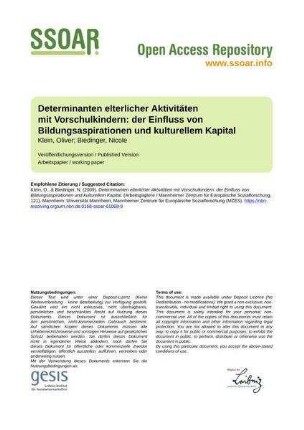 Determinanten elterlicher Aktivitäten mit Vorschulkindern: der Einfluss von Bildungsaspirationen und kulturellem Kapital