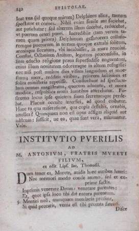 Institvtio Pverilis. Ad M. Antonium, Fratris Mureti Filium