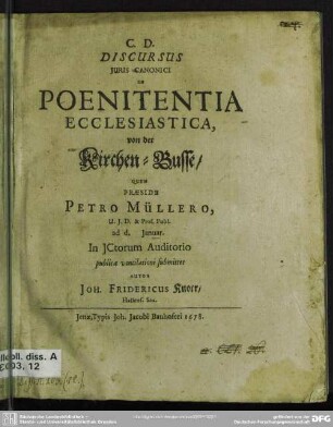 Discursus iuris canonici de poenitentia ecclesiastica