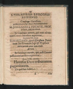 S. Philastrius Episcopus Brixiensis Catalogo Haeresium ...