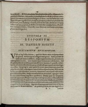Epistola II. Responsum Jo. Danielis Horstii ad Benjaminum Mussaphiam.