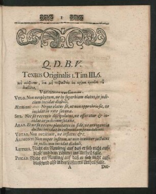 Textus Originalis I. Tim III,6.