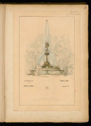Springbrunnen in einem Garten Monatskonkurrenz Oktober 1865: Grundriss, Aufriss; 2 Maßstabsleisten