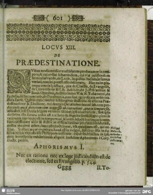 Locus XIII. De Praedestinatione