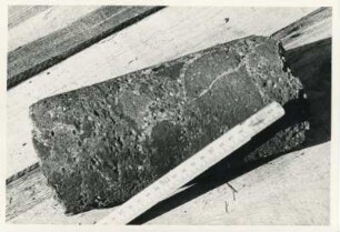 Dresden-Gittersee. Grubenfeld Gittersee. 2. Sohle. Aufhauen 3, Strecke 361. Bohrkern; sogenannter Brekzientuff