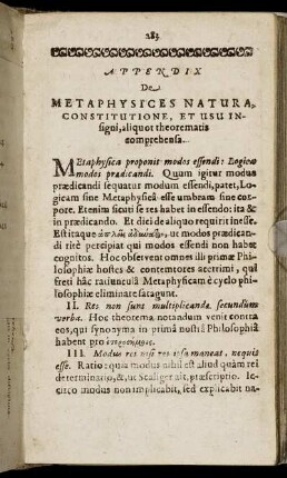 Appendix De Metaphysices Natura, Constitutione, Et Usu Insigni, aliquot theorematis comprehensa.