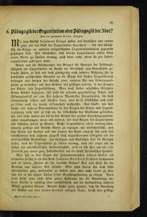 Pädagogik der Organisation oder Pädagogik der Idee?