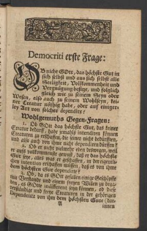 Democriti erste Frage - Democriti 50te Frage