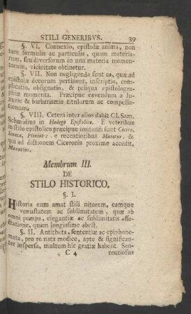 Membrum III. De Stilo Historico