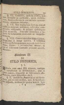 Membrum III. De Stilo Historico