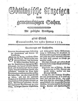4tes Stück. Sonnabends, den 23sten Januar 1773.