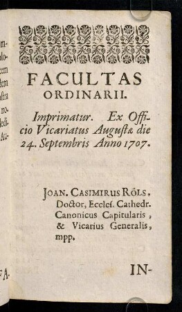 7r-7r, Facultas Ordinarii.