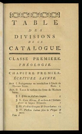 I-XVIII, Classe Premiere. - Classe Troisieme.