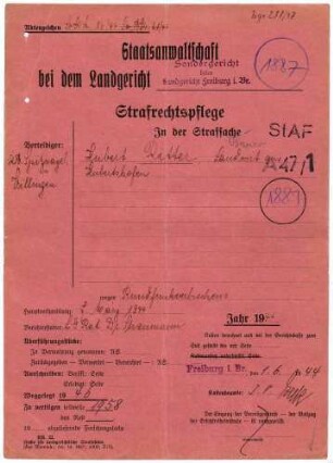 Angeklagter: Ritter, Hubert (Landwirt); Hubertshofen *09.11.1903 in Hubertshofen; + ? Delikt: Rundfunkverbrechen Tatort: Hubertshofen Tatzeit: Herbst 1941-Januar 1944