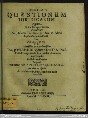 Decas quaestionum juridicarum